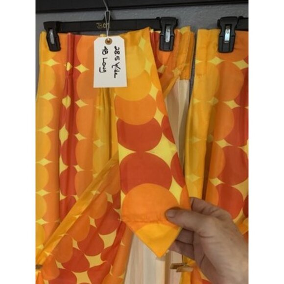 Vintage Curtain Panels Set Lined Handmade Psychedelic Orange Yellow Mod - Picture 5 of 8
